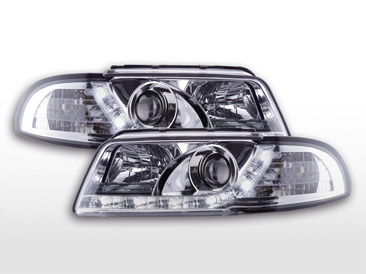 Scheinwerfer Set Daylight LED Tagfahrlicht Audi A4 B5 8D 94-99 chrom Scheinwerfer Set Daylight LED Tagfahrlicht Audi A4 B5 8D 94-99 chrom